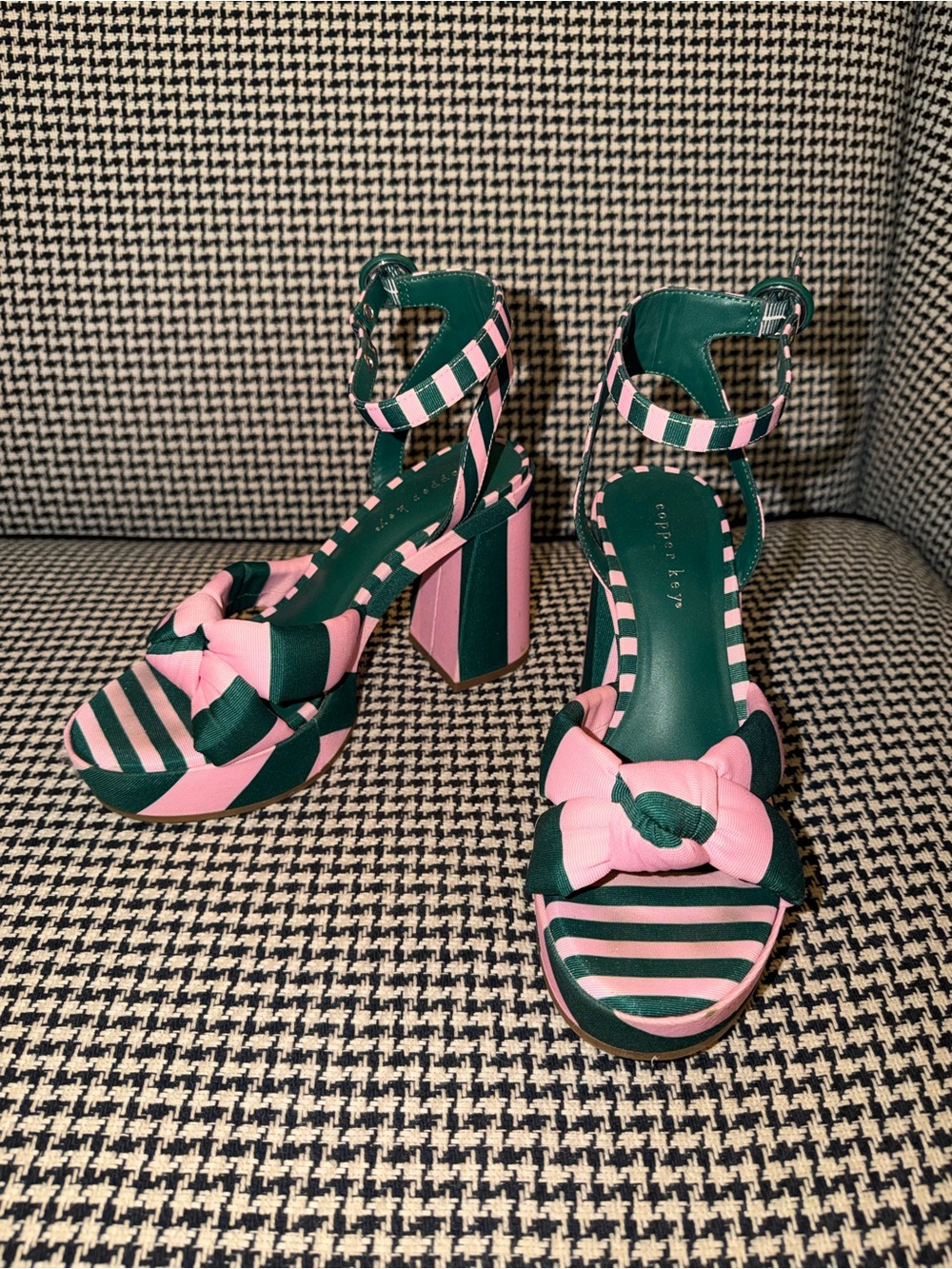 Copper Key Pink & Dark Green Striped Platform Heels